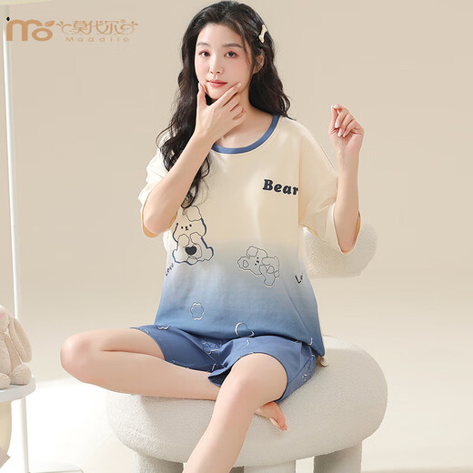 Modal Summer Fat MM Kurzärärmig großer Pyjamas Set für Frauen 200 Jin [Jin ist gleich 0,5 kg] Hauskleidung Losse, lose Cartoons können draußen im Sommer KNC3519 m getragen werden