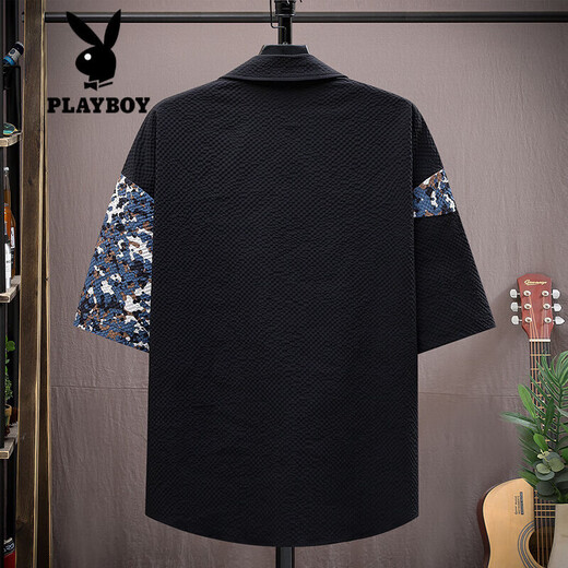Playboy Puff Eisenssens kurzärmeliges Hemd für Männer im Sommer dünne, schnell trocknende cool-sensing-jugendliche farbblockierende Arbeitshemdjacke TZ686-1 Weißer XL