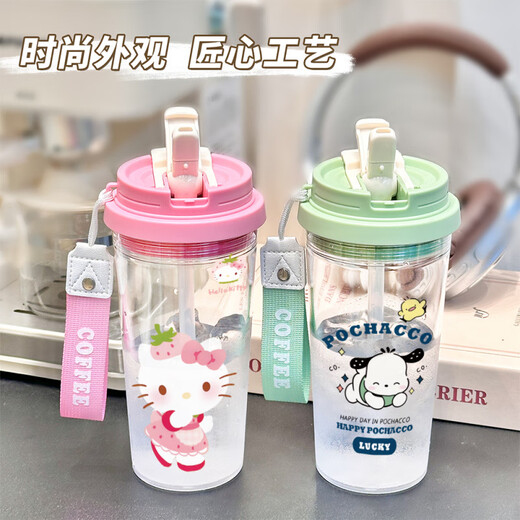 果盈草莓熊水杯高颜值大容量吸管杯子上班办公咖啡杯2025女生 【食品级耐摔PC】透白-BXAO16835