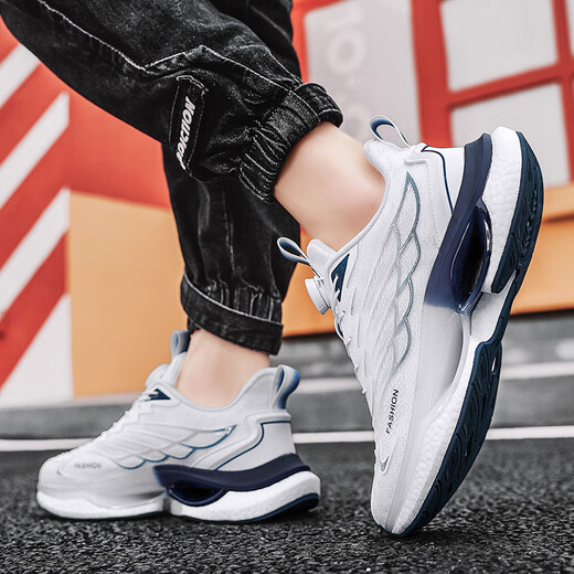 Huilijun teenager sports shoes men's spring and autumn shoes breathable rotating button running shoes large size shock-absorbing casual shoes Putian men 9888 light blue 40