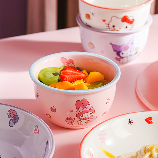Disney (Disney) ceramic rice bowl children's tableware cream style plate creative cute girl heart ins style home use 5 pieces of big ear dog (rice bowl + spoon + chopsticks + plate + cup)