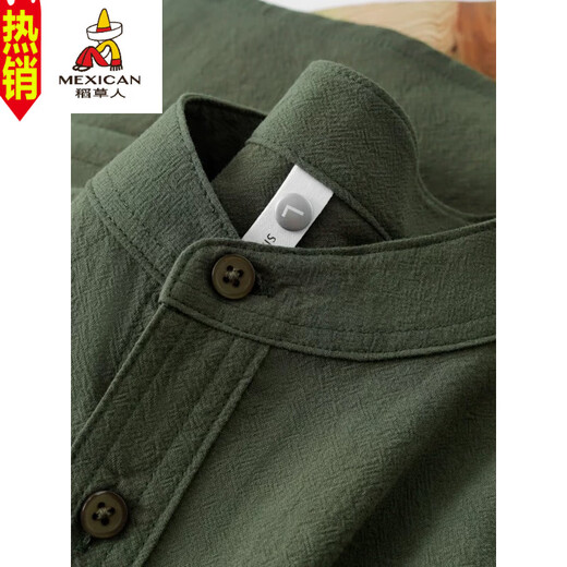 Scarecrow men's stand collar white short-sleeved shirt men's Japanese pure cotton round neck three-quarter sleeve T-shirt Henry collar textured shirt C1020-white-three-quarter sleeve XL Recommended 110-125Jin Jin equals 0.5 kg