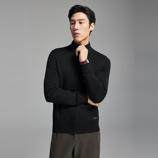 Youngor Sweater Men's Wool Blended Stand Collar Sweater Jacket Cardigan Suede Full Warm Comfort 2025 New Arrival Style Black VWHW619962ALA L 105cm (Recommended 145-165Jin Jin equals 0.5kg)