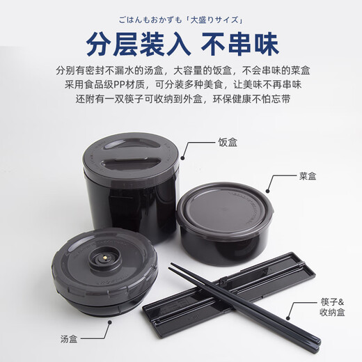 Zojirushi (ZOJIRUSHI) three-layer large-capacity insulated lunch box, extra-long thermal insulation bucket imported from Japan, large-capacity imported student office worker insulated lunch box, three-layer 2.0L + portable bag