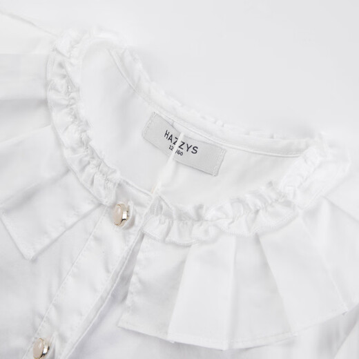 HAZZYS children's clothing girls' shirt autumn new college style long-sleeved top plain white regular 160