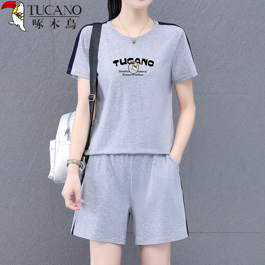 Woodpecker Pure Cotton Sports Set Shorts para mujeres 2025 Nuevo set de dos piezas de gran tamaño de moda Baolan 2XL