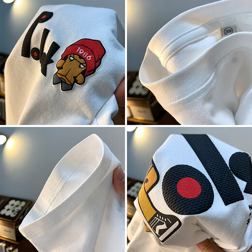 Hongsilinyi gran tamaño 200 Jin [Jin equivale a 0,5 kg] Camiseta de manga corta de cuello redondo para hombres 2025 Algodón impreso de estilo Hong Kong de verano más grasa más hombres más grandes White 2 JSW9926 M Recomendado 90-108 Jin [Jin equivale a 0,5 kg]