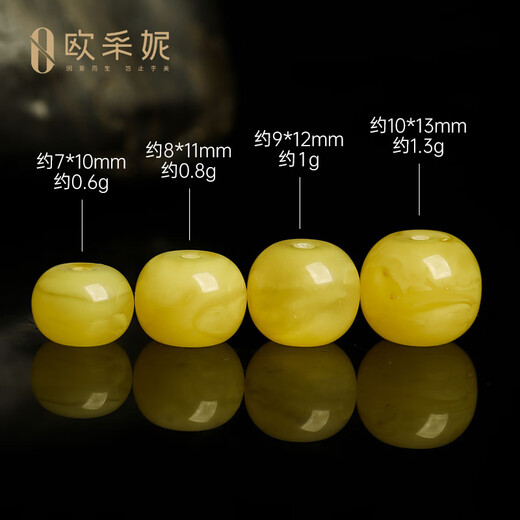 OUCERNY natural beeswax loose beads, amber full of honey, chicken fat yellow, old-shaped round beads with beads, Buddhist beads, cultural toy bracelets, accessories beads, single old-shaped strain/single 13mm