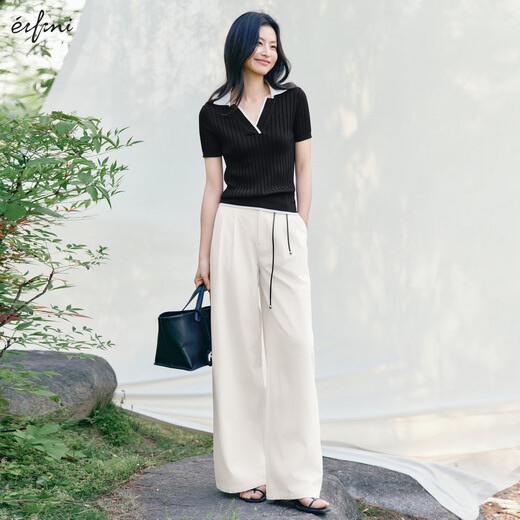 伊芙丽（eifini）伊芙丽天丝舒适透气宽松阔腿裤子女2025夏装新款白色包容性高裤女 白色 L