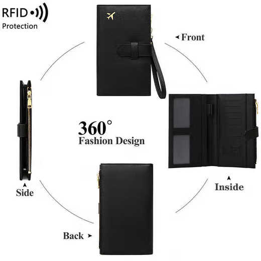 Jiuwen Leopard Passport Clip Machine Card Pack Travel Passport Pack Long Air Ticket Multifunctional Passport Document Storage Pack Coin Wallet Anti-Black