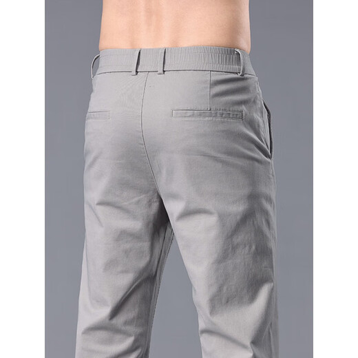 2025 Nouveau pantalon décontracté à la taille à moitié élastique pour hommes pantalon de coton pur droit d'âge moyen d'âge moyen Spring et été gris clair 6621 28