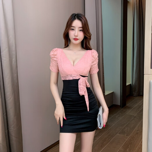 BFXY夜场工作服 夜场上班衣服性感连衣裙夜总会KTV礼服按摩足浴技师工 3882黑色 L 建议105-115斤