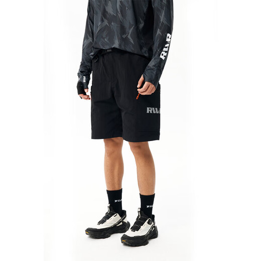 RVVR large pocket cargo shorts outdoor sports lure summer water repellent thin loose fishing pants obsidian black XL