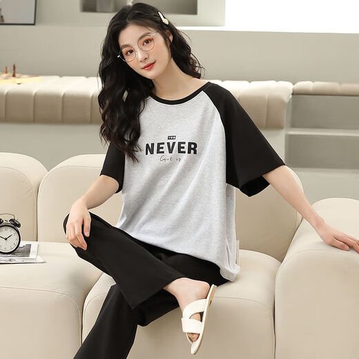 Langsha 100% pyjamas en coton pur pour les femmes au printemps et en été pantalon à manches courtes Femmes lâches décontractées Vêtements de maison de style coréen pour le costume d'automne T-9711 (pantalon à manches court)
