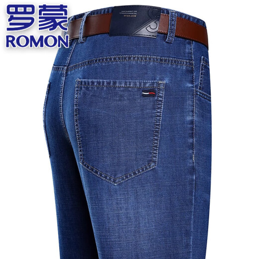 罗蒙（ROMON）正品男士直筒牛仔裤男士春秋季长裤商务休闲裤高弹力直筒水洗裤子 深兰3882款  薄款 29