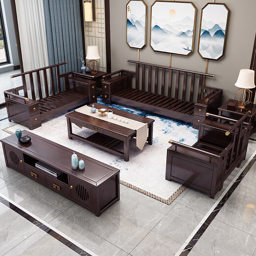 Zihua Massives Holzsofa Wohnzimmer Neue chinesische Ecke Imperial Concubine Stoff Kombination High-End-leichte Luxus kleine Wohnung Möbel 9902 Unabhängiger Einzelsitz [Rahmen] Baumwollwäscheabdeckung