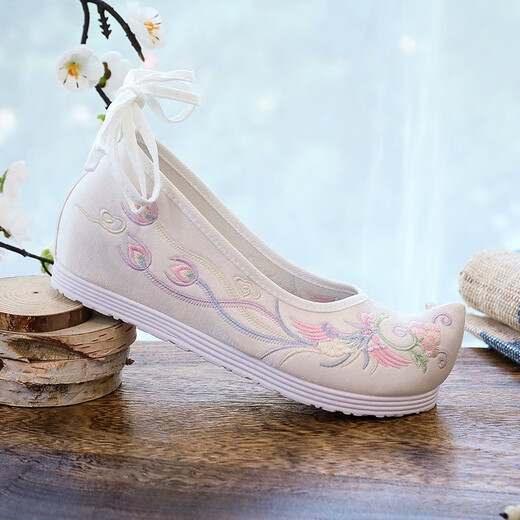 Jin [Jin entspricht 0,5 kg] Chinesische Kostüm bestickte Schuhe für Frauen, Rock im alten Stil Pferdegesicht, XiUhe-Schuhe, altes Kostüm, aufrechter Kopf, vielseitige Student-Tanz-Frauen-Single-Schuhe, Vögel huldigen dem Phoenix 38 38