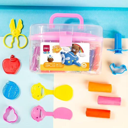Deli 24-Farben Plastikine handgefertigtes DIY-Spielzeug farbiger Ton Set Ultraleicher Tonraum Sand Sandfarbe Clay Kinderschule Abschluss Schreibzeiten Geburtstagsgeschenk Rosa