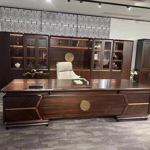 Hanjitang Yuxin Chinese style boss desk chairman office desk and chair high-end ebony wood president desk executive desk office furniture 2.4 meters boss desk