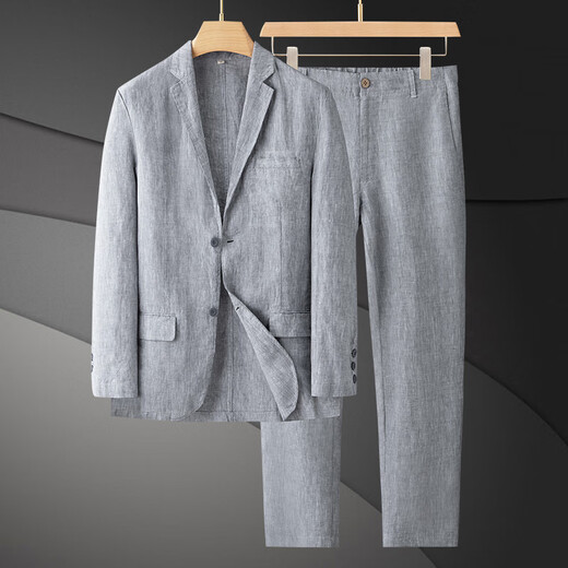 DK high-end men's 100% linen casual suit men's suit spring and summer thin coat loose linen suit two-piece linen color two-piece suit (top + pants) S recommended 110-130 Jin Jin equals 0.5 kg