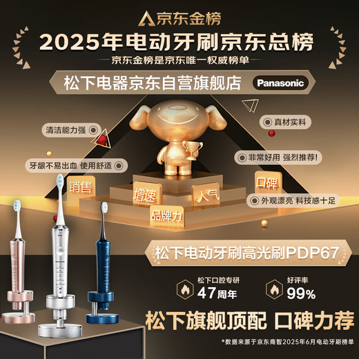 Panasonic electric toothbrush imported dual motor horizontal and vertical vibration suspension charging gum protection clear seam for adult couples to give men and women birthday Christmas gifts PDP67 powder national subsidy