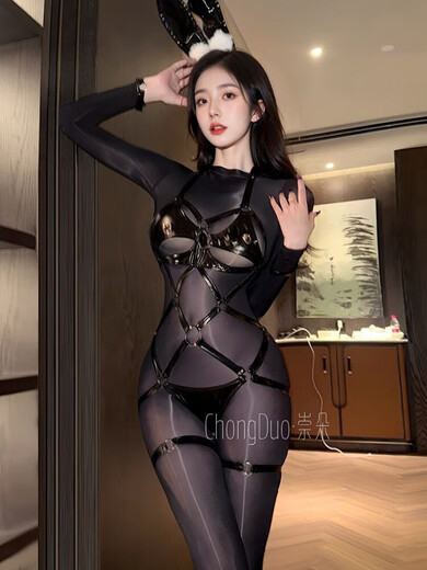 ROSELEX吊带丝袜包臀一体内衣纯欲性感睡衣透明情趣内衣后妈包臀御姐战袍 2件装【兔女连体衣】（送连身袜）+露背针织毛衣 160(M) 【建议体重80-100斤】现货速发
