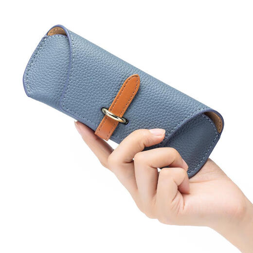 Sanqihu's new portable glasses bag sunglasses storage bag genuine leather literary high-value sunglasses box men and women trendy black