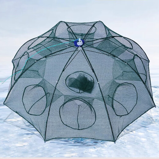 First-time fishing net foldable ecological breeding cage ground net lobster net cage net bag auxiliary materials tools nylon net 8 holes A umbrella type
