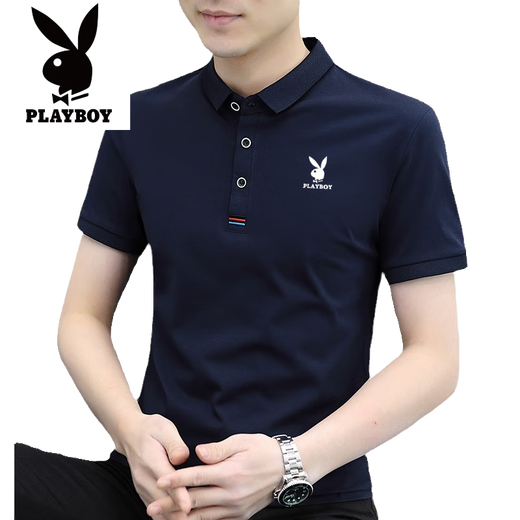 
Playboy pure cotton short-sleeved T-shirt in summer new style without hot lapel breathable and versatile casual thin half-sleeved top polo shirt men 844 white 2XL Recommended 140-155 Jin [Jin equals 0.5 kg]