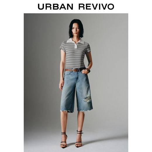 
UR2025 summer new women's clothing retro washing whisker casual cropped jeans UWJ850038 blue 26