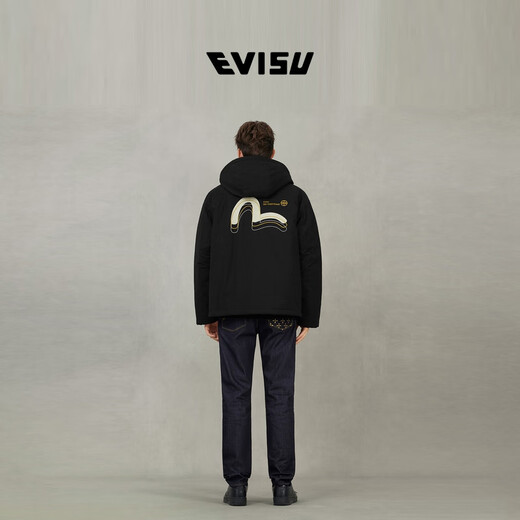 EVISU Fushen Men's Seagull Print Hooded Casual Jacket Black L