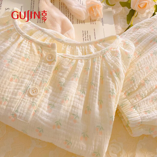 
New pajamas for women in spring and summer (GUJIN) pure cotton cotton yarn bubble yarn home clothes can be worn outside pajamas cute pullover suit XL