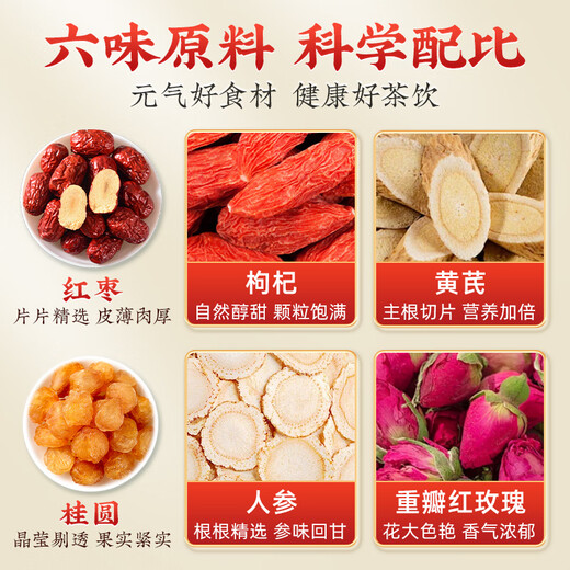 同仁堂人参红枣桂圆枸杞茶玫瑰花茶女人补气血养生元气茶150g