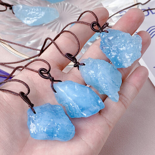 Aquamarine pendant, natural raw stone for women, ice seed waxy aquamarine necklace for men, blue water, about 10g