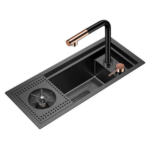 Assas cup washer sink, sink, mid-island bar, small single-slot stainless steel nano black invisible kitchen wash basin with cover 6227NX-set meal 2-4061 lifting faucet