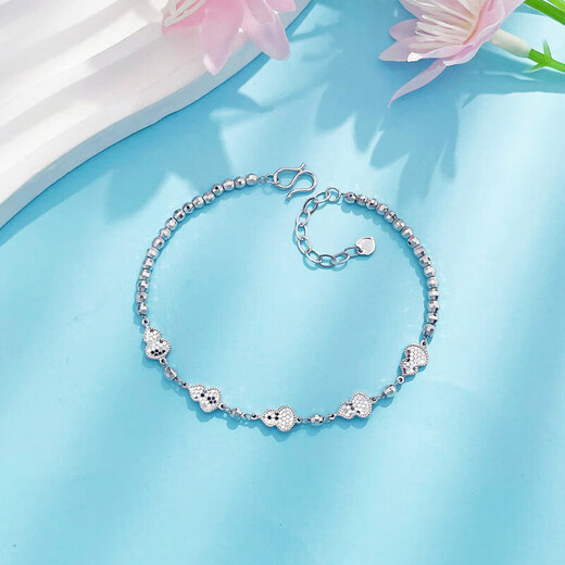 Lao Fengxiang platinum bracelet crushed ice gourd and bouncy beads bracelet as a gift for girlfriend and wife platinum jewelry white gold about 6.25g