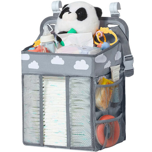 RSRDDY craft baby diaper storage bag large capacity bedside hanging bag crib stroller storage mother and baby gray