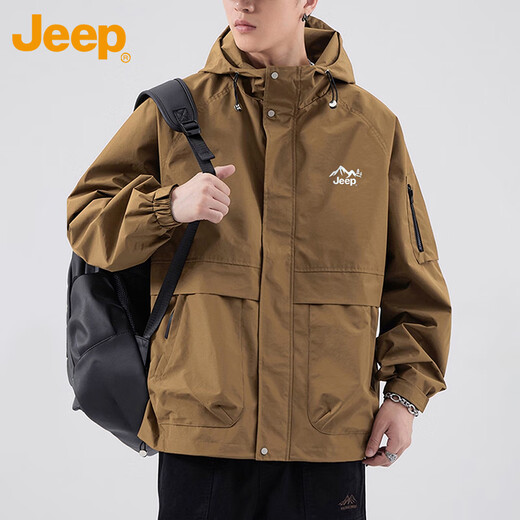 Jeep (JEEP) jacket men's coat autumn and winter casual workwear loose assault hooded clothing men's coffee color XL