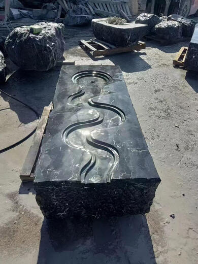 Flowing water landscape stone outdoor landscaping Black Mountain stone water bowl circulating water system floor-standing ornaments flowing water fountain water feature length 200 style 7