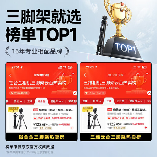 绿巨能（llano）相机三脚架单反微单手机摄像机专业级支架 适用大疆Pocket3富士尼康索尼防抖拍摄三角架 便携直播