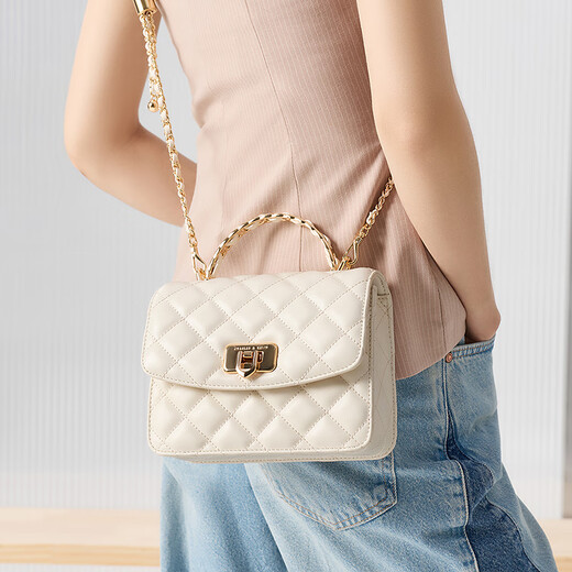 
CHARLES/KEITH25 autumn new product diamond chain handheld crossbody bag small square bag CK2-50701608 Cream milk white S