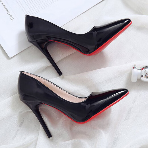 
Fujian red-soled high heels for women, pure and slim heels, 2025 new sexy versatile pointed toe temperament professional women's shoes, black and red 9cm 40 (wide feet, fat feet, one size larger)