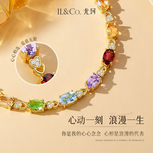IL&CO Youke Light Luxury 925 Silver Multi-Color Gemstone Bracelet Women's Colorful Bracelet Birthday Valentine's Day Gift for Girlfriend and Wife