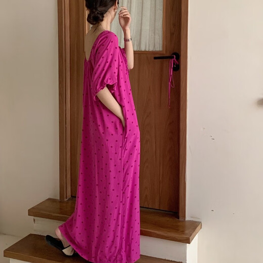 Gtyuwvg Long Cotton Silk Nightgown New Summer Style Style Lazy Fashionable Polka Dragon Dragon Fruit Couleur de poche Robe de ceinture 8805-BAICO TEA