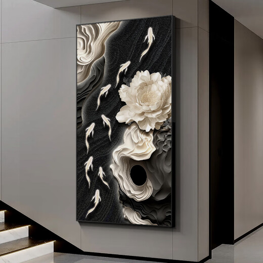 Turbosun Porch suspendu des peintures affronter la porte d'entrée avec un mur occidental tridimensionnel haut de gamme jiuyu image de porche décoration peinture suspendue directement en face de la porte jiuyu fengnian c 60 * 12035 mm + translucide + cadre noir imprégné de diamant en cristal en cristal en cristal en cristal en cristal.