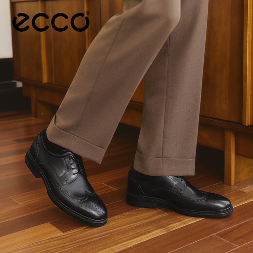 ECCO formal leather shoes for men, increased brogue carved cowhide derby shoes, Reese 622164, black 41