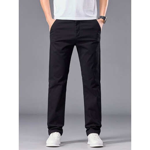2025 Nouveau pantalon décontracté à la taille à moitié élastique pour hommes pantalon de coton pur droit d'âge moyen d'âge moyen Spring et été gris clair 6621 28