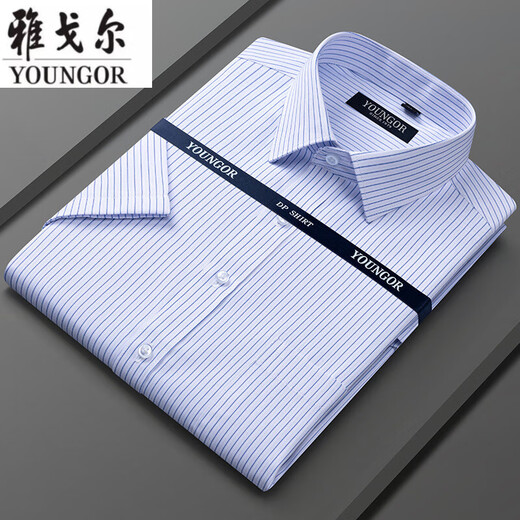 Youngor Pure Cotton Kurzärärmel-Hemd Männer mittleren Alters 2025 High-End Casual Business Occupation Freies Eisen-Taschen-weißes Hemd atmungsaktives DX6626 [Blau und schwarzer Plaid] 41 [Vorgeschlagen 145-160jin [Jin gleich 0,5 kg]]]