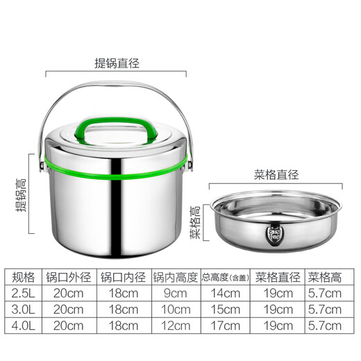 Zhewe Edelstahl 2-layer-Isolierung Lunchbox Großkapazität Isolierung Eimer Handheldsuppenschaufel Erwachsener Reisschaufel Suppe SN4877 3L Rot (201 Material)