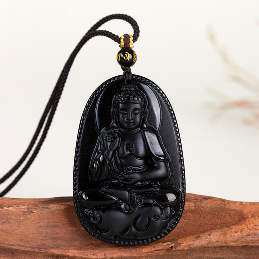 Natural Obsidian Native Buddha Pendant Twelve Zodiac Eight Guardian Saints Men and Women Necklace Pendant Tanabata Gift Natural Obsidian Zodiac Rooster Fudo Bodhisattva